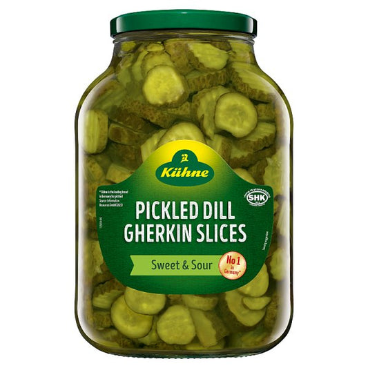 Kühne Sweet & Sour Pickled Dill Gherkin Slices 2450g (Pack of 4)