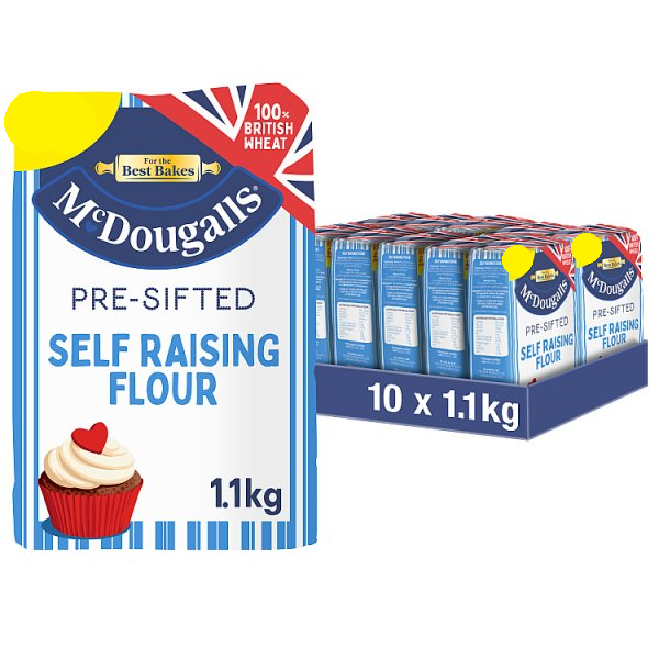 McDougalls Pre-Sifted Self Raising Flour 1.1kg (Pack of 10)